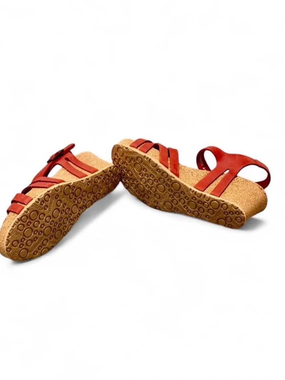 NWOT MEPHISTO AIR-RELAX Red Leather Wedge Sandals